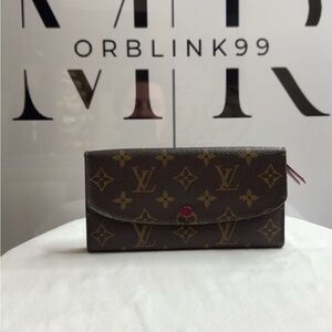 Authentic Louis Vuitton Monogram Canvas Leather Red Emilie Long Wallet